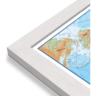 Maps International Svět - nástěnná fyzická mapa 135 x 85 cm Varianta: mapa v dřevěném rámu, Provedení: Pegi bílý