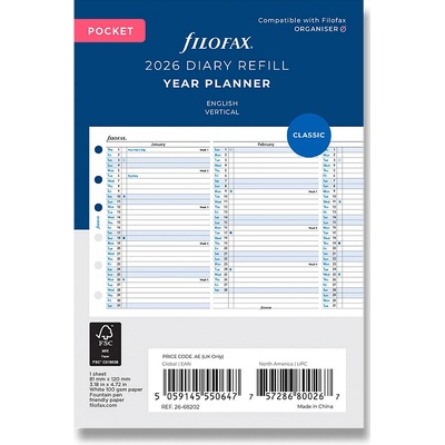 Filofax Roční plánovací kalendář 2026, Aj vertikální, náplň kapesních diářů A7