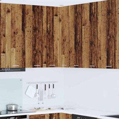 vidaXL Висящ шкаф с врата Стара дървесина и бяло 57 x 57 x 100 см (884376)
