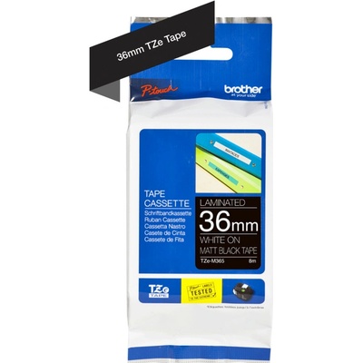 Brother TZE-M365, 36mm x 8m, bílý tisk/černý matný podklad, originální páska