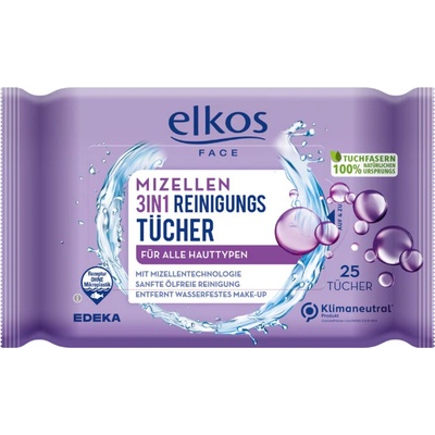 Elkos Čistící ubrousky 3v1 s micelární vodou 25 ks