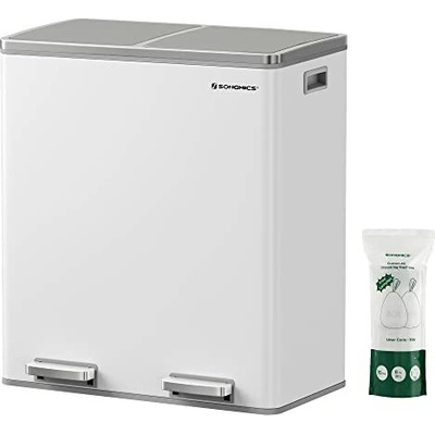 Songmics dvojitý kôš, s 15 vreckami, 2 x 30 l, bielo-šedá