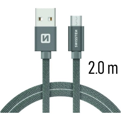 Swissten 71522302 USB 2.0, zástrčka A - zástrčka micro B, opletený, 2m, šedý