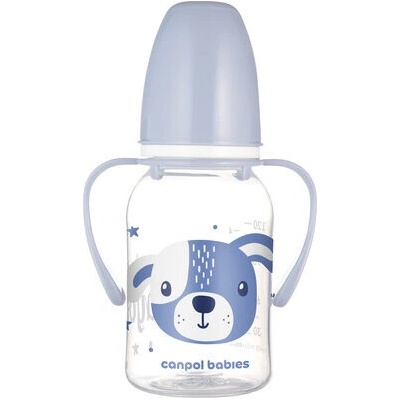Canpol Babies Štandardná fľaša s uškami Cute Animals modrá 120 ml