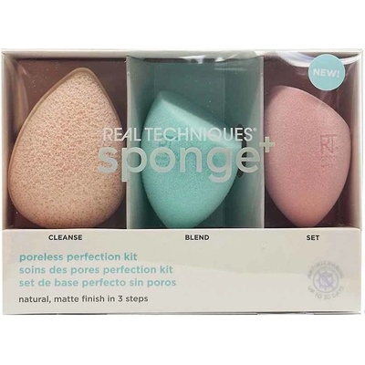Real Techniques Sponge+ Miracle Cleanse čisticí houbička na obličej 1 ks + Miracle Airblend precizní houbička na make-up 1 ks + Miracle Powder precizní houbička na make-up 1 ks