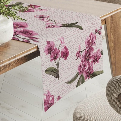 Biante bavlna běhoun Sandra SA-635 Růžovofialové orchideje na bílém 20x120 cm