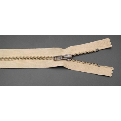 Jeansové zipsy starokovové č. 5 nedeliteľné - dĺžka 6 cm - 25 cm 18 cm tmavá béžová