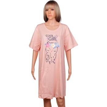 Макси памучна нощница в коралов цвят с бухалче