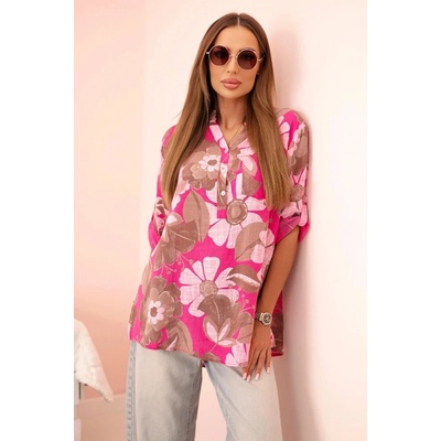 Kesi dámská bavlněná košile s 3/4 rukávem který se dá vyrolovat na knoflík a kapsou fialová