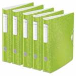Leitz quality folder 180° Active WOW, pack of 5, A4, narrow, rounded spine, 6.5 cm wide, elastic band closure, light polyfoam, plastic folder, WOW series, green, 11070054 - 11070054-5