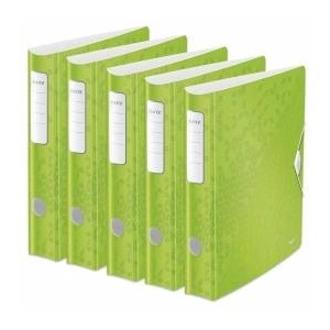 Leitz quality folder 180° Active WOW, pack of 5, A4, narrow, rounded spine, 6.5 cm wide, elastic band closure, light polyfoam, plastic folder, WOW series, green, 11070054 - 11070054-5
