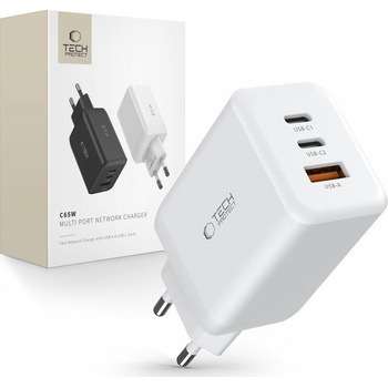 Tech-protect Multi Port sieťová nabíjačka USB / 2x USB-C QC 65W, biela