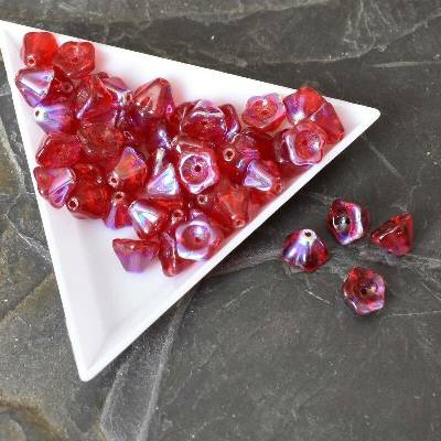 - Zvonečky cca 6x8mm - červené s AB 100 ks