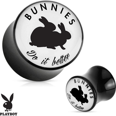 Šperky eshop černý sedlový plug do ucha z akrylu " Bunnies do it better" S68.07