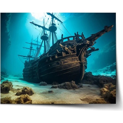 Sablio Plagát Vrak drevenej lode na dne mora - 90x60 cm