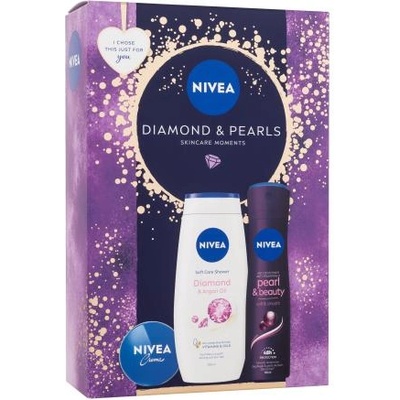 Nivea Diamond & Pearls подаръчен комплект: универсален крем Creme 30 ml + антиперспирант Pearl & Beauty Black 150 ml + душ крем Diamond & Argan Oil 250 ml за жени