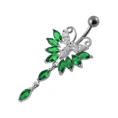 Šperky4U piercing do pupíku motýlek tmavě zelené zirkony BP01274-E