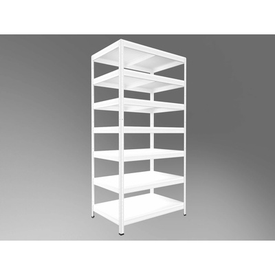 Biedrax Regál na šanóny 45 x 75 x 270 cm, biely, 7 políc biele lamino 12mm, 200 kg na policu