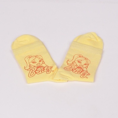 Къси детски чорапи в жълто с картинка на момиче