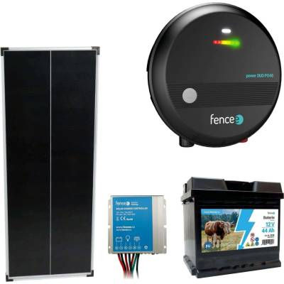 fencee Sada solární elektrický ohradník s výkonem 4J, solární panel 100 W, regulátor a 12V baterie 44 Ah