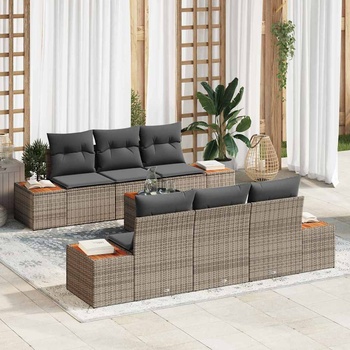 vidaXL Градински Софа Комплект с възглавница 7 pcs Сив Полиратан (3356699)