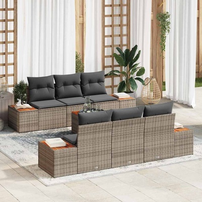 vidaXL Градински Софа Комплект с възглавница 7 pcs Сив Полиратан (3356699)