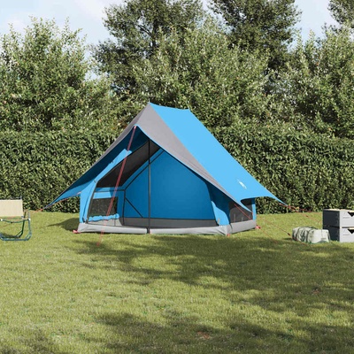 vidaXL Семейна палатка с покрив Синьо и сиво 220 x 220 x 184 см (4100674)