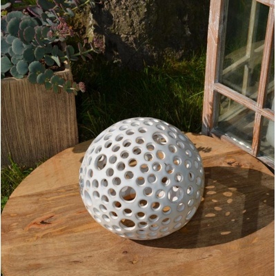 Keramická koule na svíčku s kuličkami 12 cm Motiv: Bílá