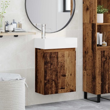 vidaXL Мивка за баня със смесител Старо дърво 45, 5 x 25, 5 x 84 см (889489)