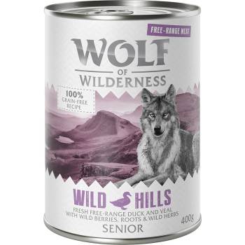 Wolf of Wilderness 6x400г SeniorWild Hills Free-Range Meat Wolf of Wilderness, консерв. храна за кучета-патешко и телешк