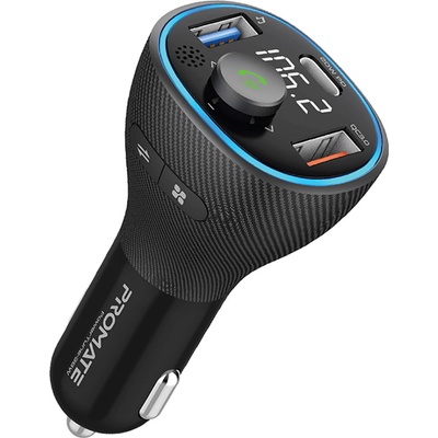 Promate Wireless трасмитер за кола POWERTUNE-38W Car FM Transmitter with 20W PD, QC 3.0, 1A USB Charging and Handsfree