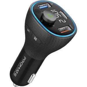 Promate Wireless трасмитер за кола POWERTUNE-38W Car FM Transmitter with 20W PD, QC 3.0, 1A USB Charging and Handsfree