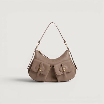 Coccinelle MAVERY POCKET MEDIUM kožená kabelka Warm taupe