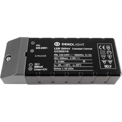 Dekolight KapegoLED napájení CC50018 konstantní proud 500 mA IP20 2-38V DC 18,00 W 180513