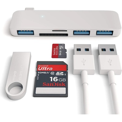 Satechi USB-C USB Hub - мултифункционален хъб за свързване на допълнителна периферия за компютри с USB-C (сребрист)