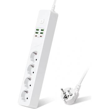 Удължител DLFI, 4 гнезда, 250V, 10A, Кабел, 1.8м. , 4 x USB-F, 2 x USB-C, С ключ, Бял - 17968 (17968)