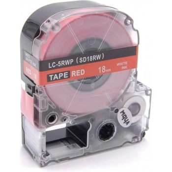Compatible Epson LC-SD18RW, 18mm x 8m, бял печат / червен фон, съвместима лента (LCSD18RW)