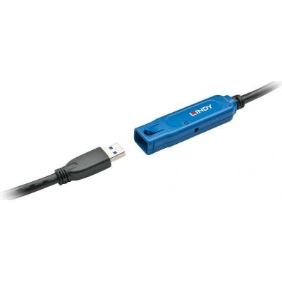 Lindy 43229 USB USB-A zásuvka, USB-A zástrčka, 15m, černý