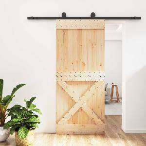vidaXL Преплъзваща се врата 90 x 210 cm Естествено и черно (3445001)