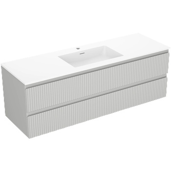 Mexen Rivel шкаф за баня 140 см с мивка Otis, 2 чекмеджета, релефен, сив мат/бял (91A20-14047-2-BFF62-W18M01)