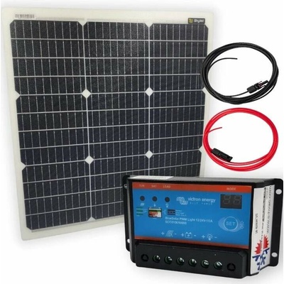 Victron solární set 12V 55W panel + PWM regulátor 10A + kabely MC4