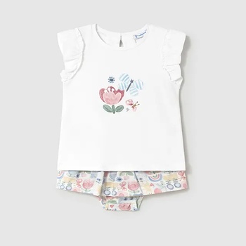 Mayoral Комплект пола принт и бял потник с цвете за мини момиче Майорал