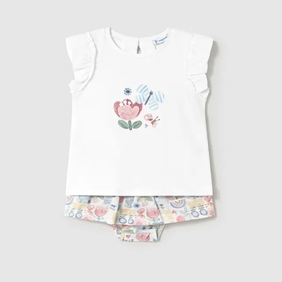 Mayoral Комплект пола принт и бял потник с цвете за мини момиче Майорал
