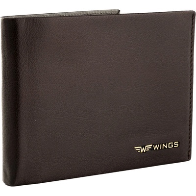 WINGS Pánská peněženka z přírodní kůže s klopou Hnědá