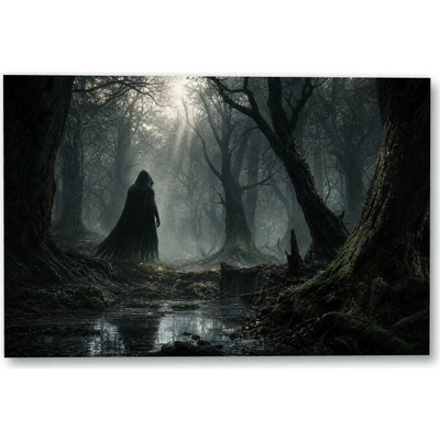 Plakát – Zahalená postava v mlžném lese Bez rámu Ano Bez rámu 135 × 90 cm