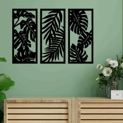 Dřevěný obraz na zeď - Monstera - trojdílný obraz