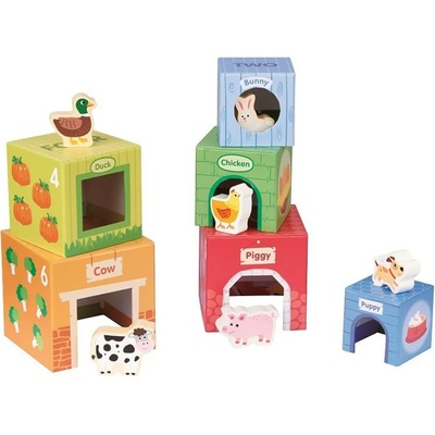 Lelin Детски комплект Lelin Toys - Картонени кубчета с дървени животни (L10295)
