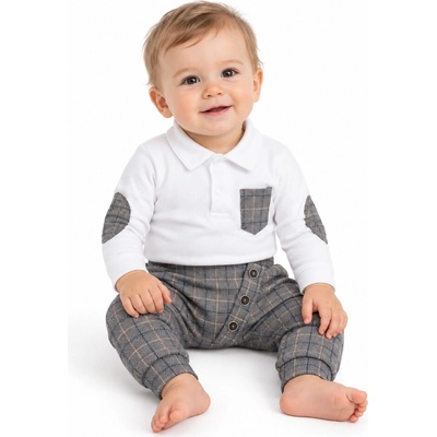 Baby Nellys 2-dielna sada Robert, body s golierom, nohavice Baggy-šedé kárko
