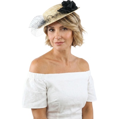 Dámský slavnostní fascinator ze slámy s černým závojem Complit