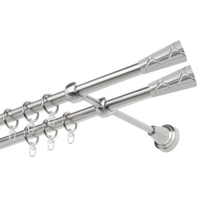 OK-GarnýžeCZ Garnýž kovová dvouřadá 19mm Trapezium double nerez 100 cm do stěny / kroužky s háčkem